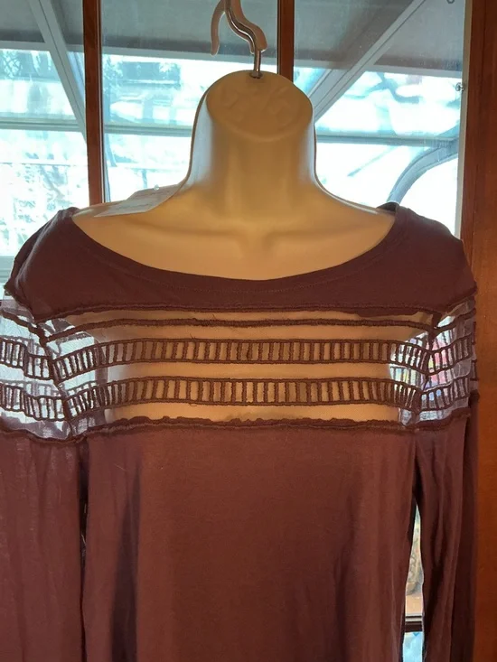 Free People Long Sleeve Sheer Lace Yoke Tunic in Plum - Picture 2 of 5